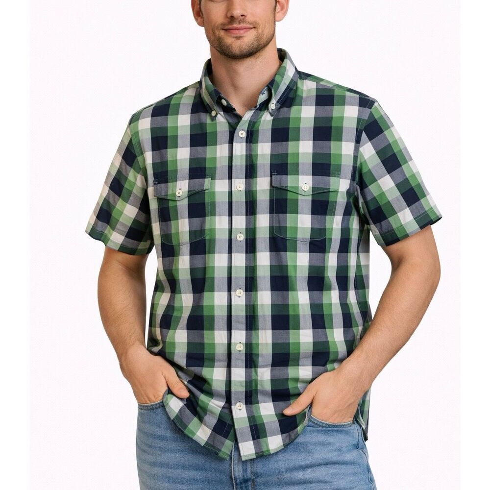 Banana Republic green plaid short sleeve button down Large